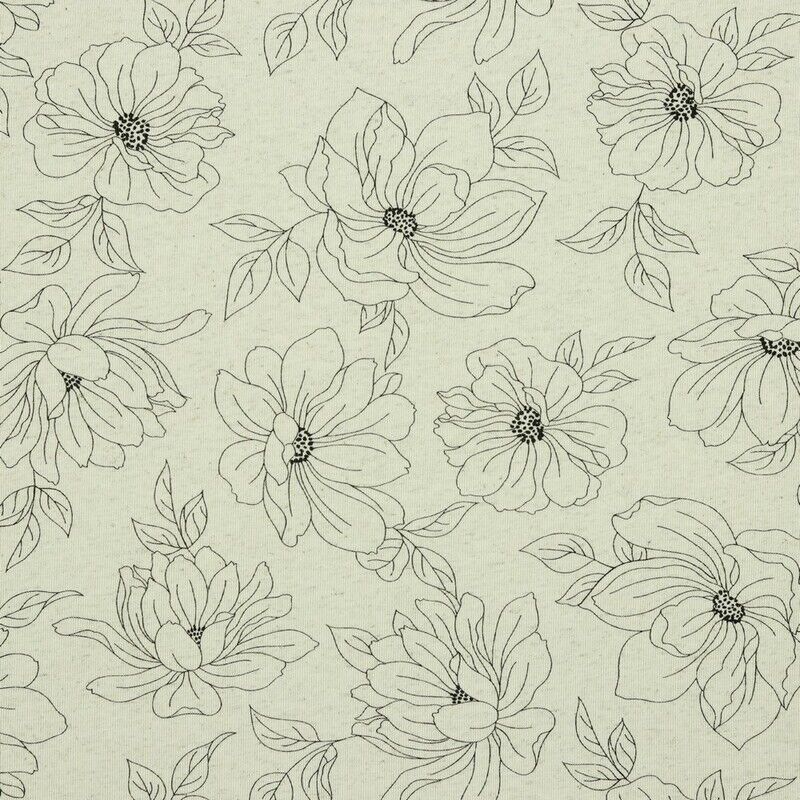 Linen Jersey Flower Outline - Natural